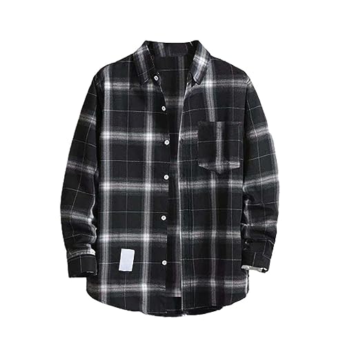 Cotton Plaid Shirts for Men Regular Fit Big and Tall Casual Shirts Long Sleeve Snap Button Down Shirts with Pockets