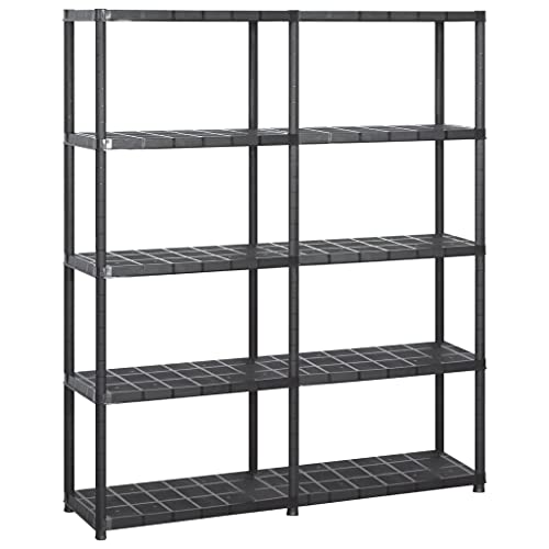 Molumvel Juego de 2 estanterías de plástico 142 x 38 x 170 cm, para cargas pesadas, con 5 estantes, para sótanos, garajes, talleres, despensas, estantes, resistentes, resistentes
