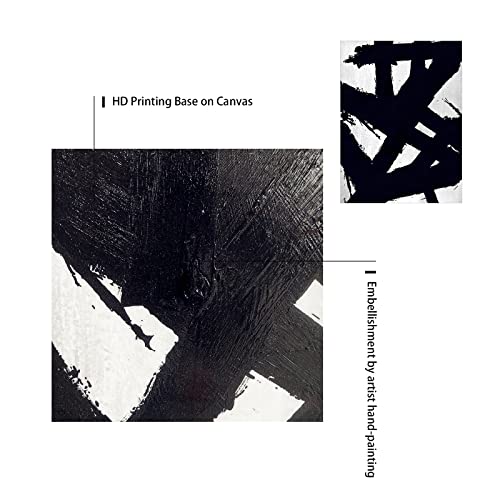 Image of Black And White Abstract Wall Art - Black Painting Stroke Graffiti Artwork for Living Room, Bedroom, Office Decor,12 inch x 16 inch x 2