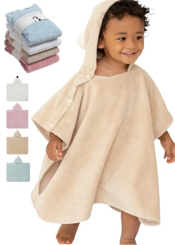 Image of Konny Baby Hooded Towel Rayon from Bamboo Cotton Baby Bath Beach Towel Hooded Poncho, Oeko-TEX, Ultra Soft & Quick-Dry, Newborn Boys Girls Toddler (Beige, Small)