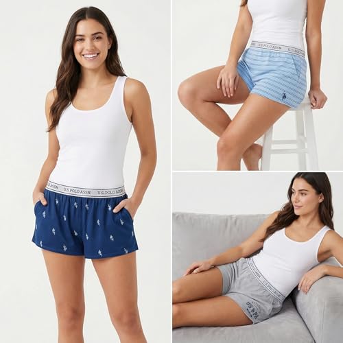 Image of U.S. POLO ASSN. Womens Pajama Shorts with Pockets, Elastic Waist Sleep Shorts for Women, Lounge Short
