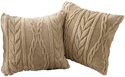YUSOKI Sherpa Throw Pillow Covers-3D Stylish Design,Set of 2-Decorative Fuzzy Fluffy Cozy Pillow Cases for Sofa Couch Bedroom Without Insert(Tan,18"x18")