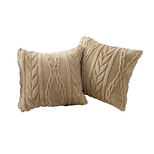 YUSOKI Sherpa Throw Pillow Covers-3D Stylish Design,Set of 2-Decorative Fuzzy Fluffy Cozy Pillow Cases for Sofa Couch Bedroom Without Insert(Tan,18"x18")