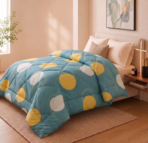 Image of HOMEKART 220 GSM Reversible Microfiber AC Comforter /Duvets for Mild Winter | All Season Single Size 3 Layered Quilted Blanket for Single Bed (230 cm x 150 cm,Light Grey & Yellow)