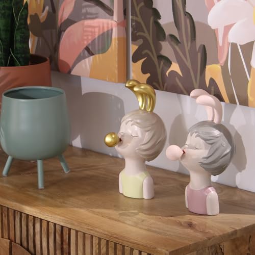 Buste tête de fille résine chewing-gum rose objet déco design - 7
