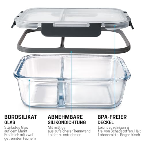 Foto von Igluu Meal Prep Boxen Glas (3er-Pack) 2 Fächer – 980ml