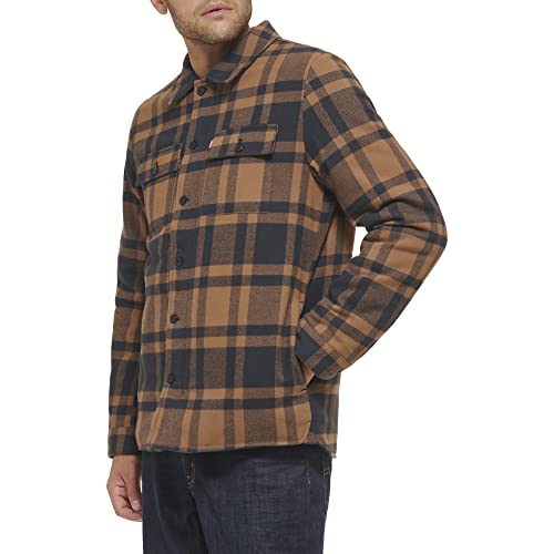 Levi's Men's Cotton Shirt Jacket, Worker Brown/Charcoal Plaid, Medium #TOP4