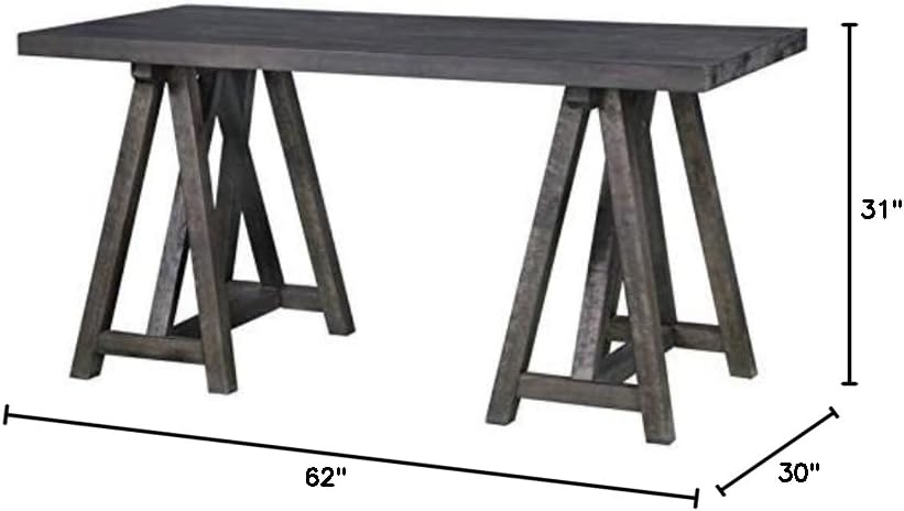 Beaumont Lane Solid Wood Writing Desk, 62 in, Pine Solids and Veneers, Weathered Charcoal Finish, Double Pedestal Base, Rustic European Style Home Office Desk with Felt-Lined Drawers