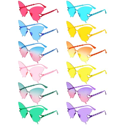 Pibupibu 12 Pack Colorful Butterfly Sunglasses Set