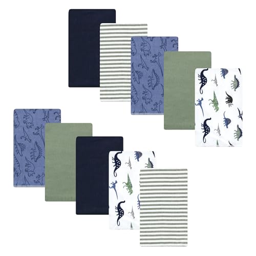 Luvable Friends Hudson Baby Flannel Burp Cloths 10pk, Blue Green Dinosaurs