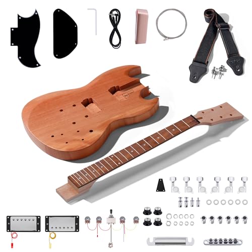 Leo Jaymz DIY Double Cut Electric Guitar Kits with Mahogany Body and Neck - Laurel Wood Fingerboard and All Components Included (DC)