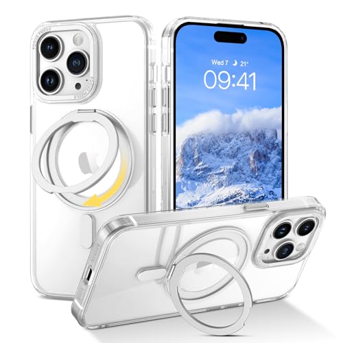 YINLAI iPhone 15 Pro H&uuml;lle Mit MagSafe Und St&auml;nder - Kabellose, Leichte, D&uuml;nne TPU Bumper PC Schale Handyh&uuml;lle - Transparent, 6.1 Zoll