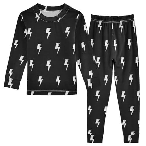 Pajama Sets Long Sleeve Lightning Bolt Pattern Print Soft Comfy Sleepwear 2 Piece PJS 3-8T