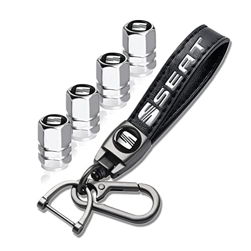 Cuir Noir Porte-clés de Voiture pour Seat Ibiza Leon Cupra FR Arona Ateca Tarraco,Capuchons de Valve de Voiture en métal,Porte-clés pour Hommes Femmes