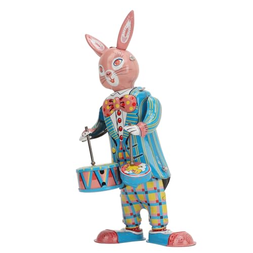 Rabbit Wind Up Tin Toys, Vintage Rabbit Clockwork Toy, Retro Metal Drumming Rabbit, Adult Collection for Collectors