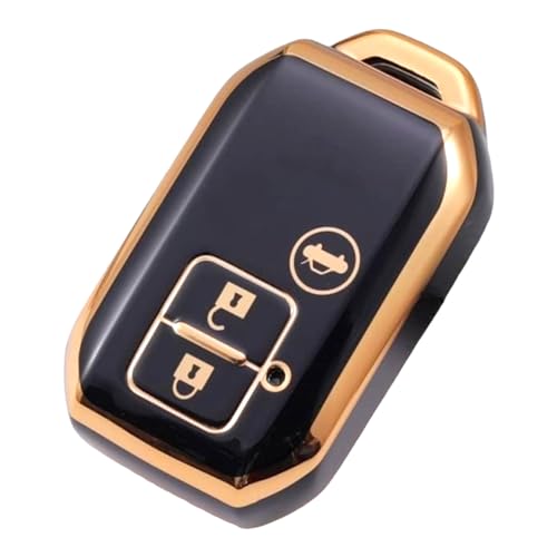 Image of TPU Car Key Cover Black & Golden Compatible for Suzuki Ertiga, Swift, Dzire (Suzuki, 3 Button Push Smart Key)