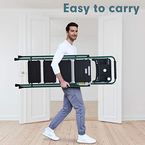 4 Step Ladder, HBTower Folding Step Stool with Tool Platform, Wide Anti-Slip Pedal, Sturdy Steel Ladder, Convenient Handgrip, Lightweight 330lbs Portable Steel Step Stool, Green and Black