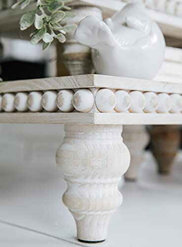 Felt Creative Home Goods Decorative Wood Risers for Decor | Tiered Tray Stand | Farmhouse Beaded Riser Stand for Decor | Wooden Pedestal Stand Large 12x16 Beaded Tray for Kitchen Coffee Bar (White) - Image 4
