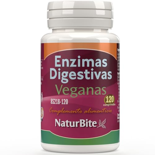 NaturBite Enzimas Digestivas Veganas 120 comprimidos Mejora del proceso digestivo facilitando la descomposición y absorción de los nutrientes de los alimentos