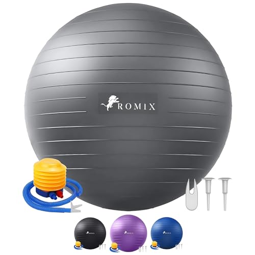 Image of ROMIX Exercise Ball, Anti-Burst Extra Thick Yoga and Birthing Ball with Pump, Non-Slip Stability Ball for Fitness, Pilates, Pregnancy, Physical Therapy, Home Gym, 55 /65 /75 cm (22 /26 /30 in)