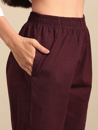 Image of TWIN BIRDS Women Cotton Straight Fit Pants | Ethnic Casual Daily Trousers