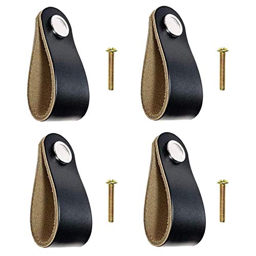KAILEE Poignee Cuir Tiroir 4pcs Poignées de Placard Noires Poignée en Cuir pour Meuble avec Vis de 22mm Poignée en cuir pour Armoire, Cuisine et Porte Cover