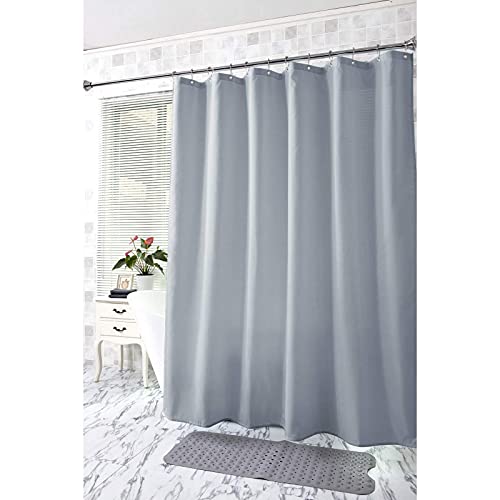 Image of Amazer Light Gray Shower Curtain Liner, Light Gray Fabric Shower Liner, 2-in-1 Bathroom Shower Curtain and Liner, 12 Grommet Holes, Water Proof, Machine Washable, Hotel Quality, 72 x 72 Inches