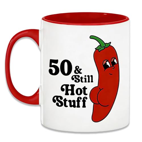 Image of YSUY 50th Birthday Ceramic Coffee Mug – “50 & Still Hot Stuff” Funny Birthday Gift for Men Women, Humorous 50 Year Old Present for Him Her, Novelty Mug for Turning 50 (50th)