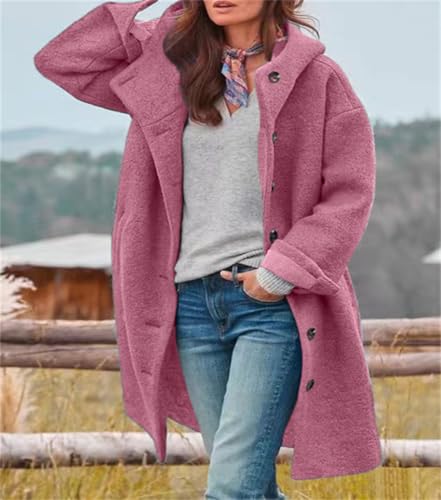 Image of chouyatou Women's Winter Single Breasted Long Wool Coat with Hood Casual Wool Blend Trench Coat Jacket