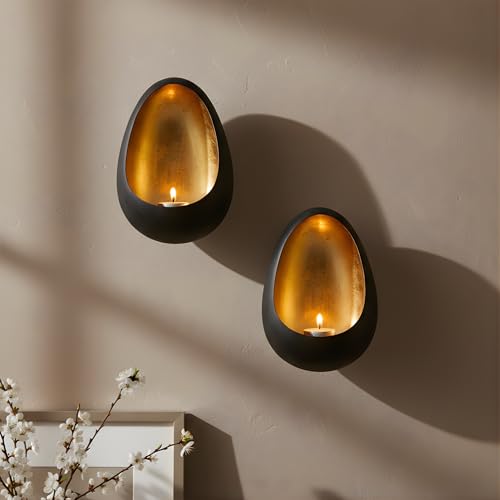 NativeSkins Ember Metal Wall Candle Sconce Set of Two Wall Candle Holders - Set of 2 Handcrafted Decorative Tea Light Sconces for Living Room Gold Tea Holder
