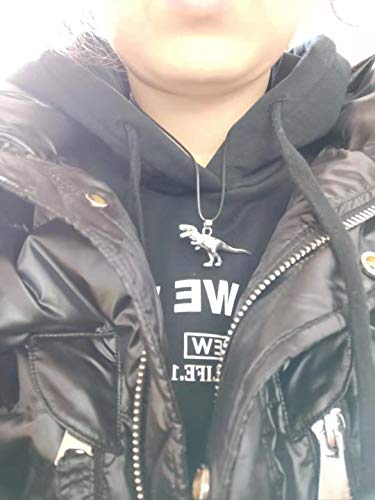 LLYANZ Antique Silver Plated Tyrannosaurus Dinosaur Pendant Necklace with Black Leather Chain Necklace3