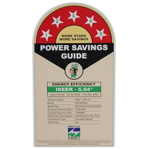 Image of O General 1 Ton 5 Star Inverter Split AC | Copper Condenser | PM 2.5 Filter | Ambient Cooling | R32 Refrigerant (ASGG12CGAA-B, White) 2025 Model