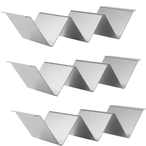 CHEUKYIU 3 Stück Taco Halter Edelstahl, Taco Ständer mit Griffen, Taco Tray Holder Taco Stands Taco Rack Wellenförmiges Taco Tray Hält Snackwelle für Tacos Sandwiches Würste