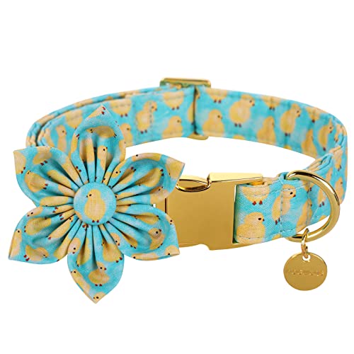 DOGWONG Easter Dog Collar with Flower, Holiday Chick Dog Collar Gift Soft Durable Adjustable Necklace Puppy Collar for Small Medium Large Dog