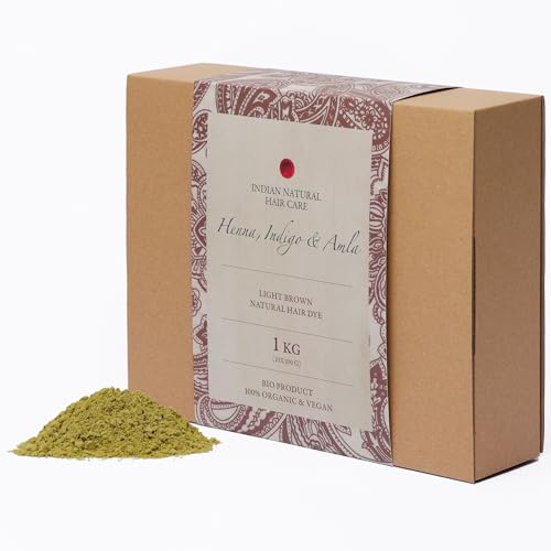 Henna, Indigo & Amla Powder - Light Brown Hair Dye - Fresh & Organic - 1kg - 2lbs - Indian Natural Hair Care