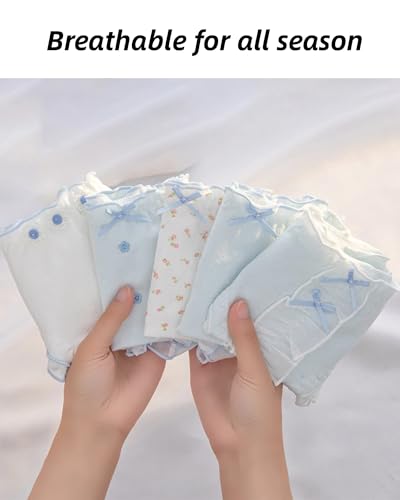 Korean Cute Frilly Panties for Teen Girls,Sweet Blue Cotton Mid Rise Underwear,Breathable Crotch All-day,5 Pack3
