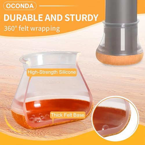 Image of OCONDA Pack of 24 Chair Leg Caps for Slanted Chair Legs, Clear, Round, S