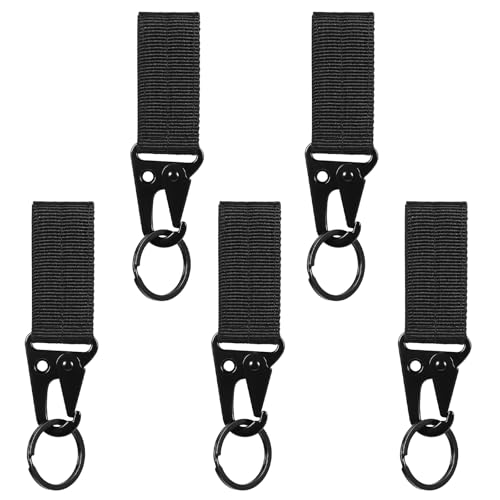 5 Pcs Tactical Webbing Buckle Carabiner Clips Belt Clip Key Buckle with Alloy Hook for Outdoor Sports (Black)