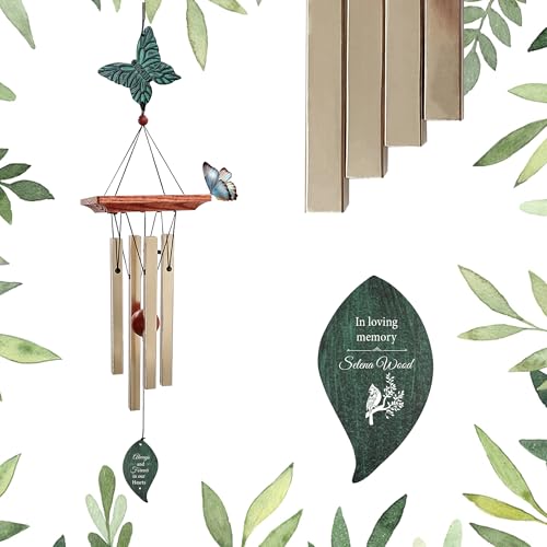 Image of ASTARIN Cardinal Memorial Wind Chimes, Personalized 26 inch Small Metal Symphthy Wind Chime, Bereavement Gift for Loss of Loved One Father Mother, Dragonflie Damselflie Decor for Outside Patio Garden