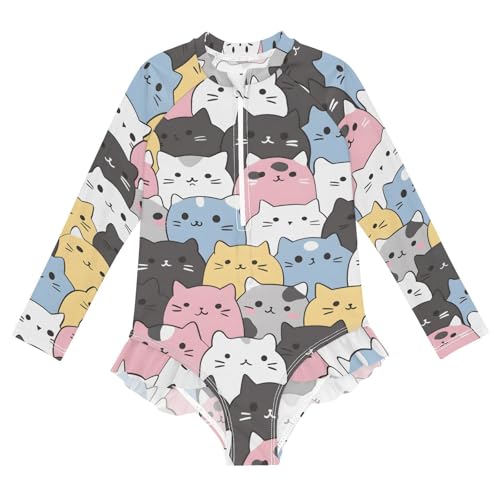 Image of Girls One Piece Swimsuits Long Sleeve Swimsuit Zipper Bathing Suits Swimwear