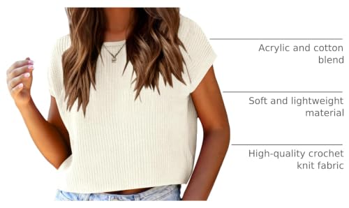 Image of Saodimallsu Womens Cap Sleeve Crop Tops Summer Trendy Going Out Crew Neck Loose Knit Cropped Sweater Vest Tank Top