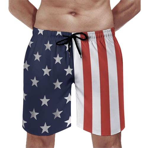 Mens American Flag Swim Trunks with Compression Liner 4th of July Patriotic Bathing Suit Quick Dry 2 in 1 Board Shorts