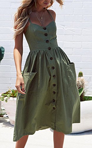 Image of Angashion Women's Dresses-Summer Floral Bohemian Spaghetti Strap Button Down Swing Midi Dress