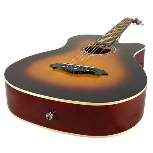 Image of Henrix 38C PRO 38 Inch Bass Wood Cutaway Acoustic Guitar With Die-Cast Tuners, Dual-Action Truss Rod, Gig-Bag, Picks, String Set, String Winder, Strap & Polishing Cloth - Sunburst