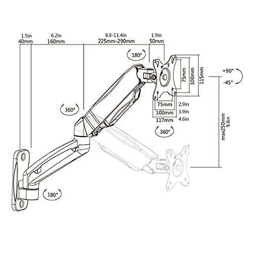 Soporte para monitor de 17 a 27 pulgadas con brazo ajustable de gas para pared 6