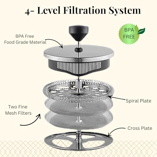 Image of CO.PHI French Press Coffee Maker, 800ml German Borosilicate Glass Carafe, Stainless Steel Filter, Ergonomic Handle, Black Spiral Design with 100 gms Cinnamystic Ground Coffee
