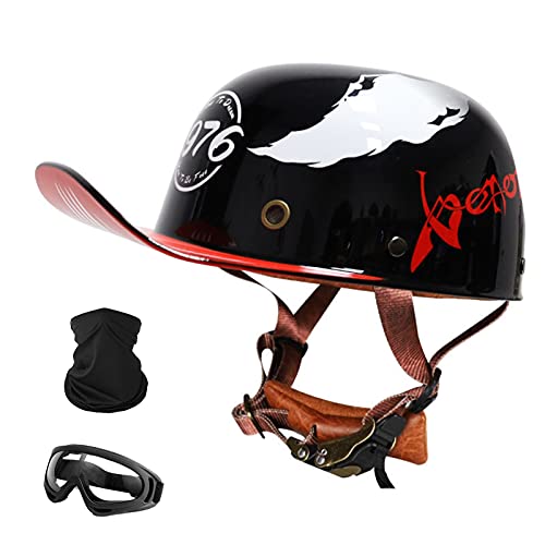 Casque Moto Bol Homme Femme, Retro Demi-Casque Moto Adulte Casque Jet avec Bord Casquette de Baseball pour Scooter Vespa, Cadeau: Lunettes de Soleil, Echarpe, ECE Homologué Cover
