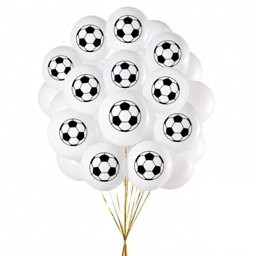 Image of HK Balloons 30 Pcs Football Printed Balloons for Football Theme Birthday Party Decorations | Soccer Ball Printed Latex Balloons for Kids Boys Sports Theme Party, School Events & Celebrations | White