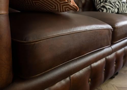 MASSIVMOEBEL24.DE Sofa 3-Sitzer Chesterfield Echtleder 218x82x76 braun Chesterfield #103 – Bild 8