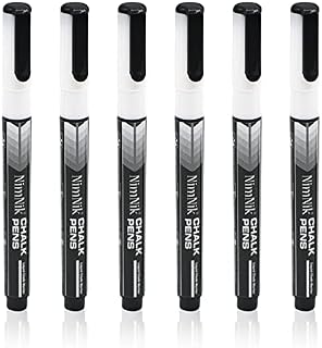 NIMNIK White Chalk Marker Pens for Cars Glass Windows Mirror -1mm Fine Bullet Tip Markers - Dry Wipe Erase Liquid Chalk Markers - 6 Pack Window Markers for Cars